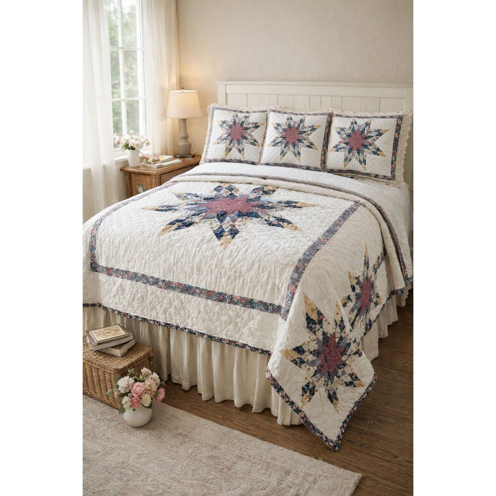 Vintage Country Living Queen Quilt w/3 Pillow Shams